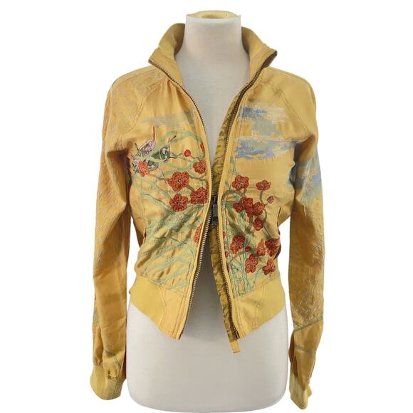 Rare Maharishi Gold Silk Floral Embroidered Bomber Jacket Women’s S Pre-Owned - Picture 1 of 7